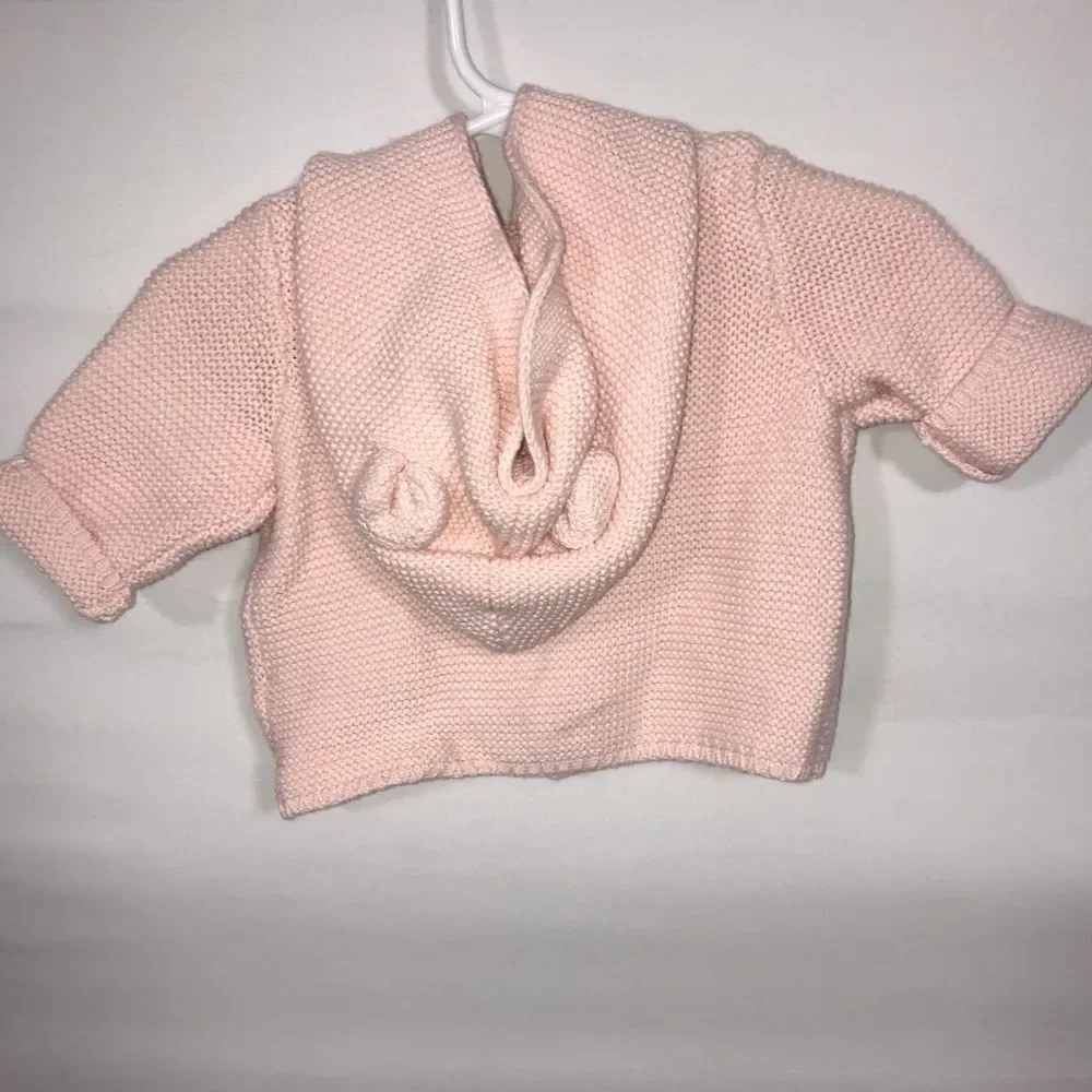 ]Gap Baby Pink Knit Hooded Jacket with Bear Ears